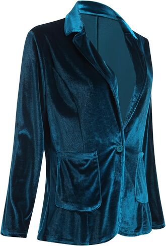 Velvet Blazer Jackets for Women Open Front Long Sleeve Lapel Collar Velvet Jacket Coat with Pockets in Kuwait