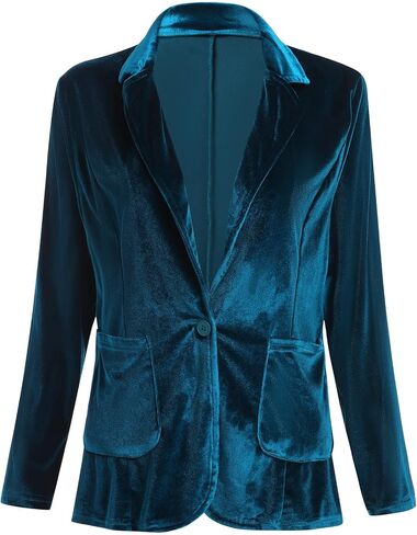 Velvet Blazer Jackets for Women Open Front Long Sleeve Lapel Collar Velvet Jacket Coat with Pockets in Kuwait