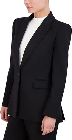 BCBGMAXAZRIA Women's V Neck Long Sleeve Straight Fit Blazer with Front Button Closure, Black in Saudi Arabia
