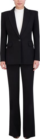 BCBGMAXAZRIA Women's V Neck Long Sleeve Straight Fit Blazer with Front Button Closure, Black in Saudi Arabia