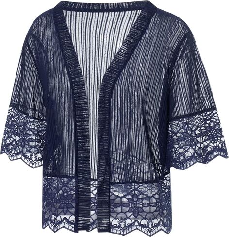 Women Casual Lace Crochet Cardigan Short Sleeve Sheer Cover Up Jacket Ruffle Open Front Blouse Tops Summer Kimono Cardigans in Saudi Arabia