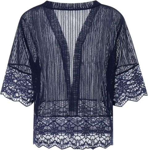 Women Casual Lace Crochet Cardigan Short Sleeve Sheer Cover Up Jacket Ruffle Open Front Blouse Tops Summer Kimono Cardigans in Saudi Arabia