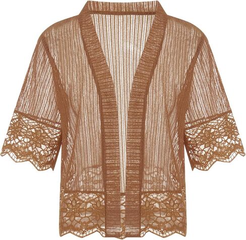 Women Casual Lace Crochet Cardigan Short Sleeve Sheer Cover Up Jacket Ruffle Open Front Blouse Tops Summer Kimono Cardigans in Saudi Arabia
