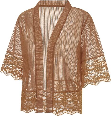 Women Casual Lace Crochet Cardigan Short Sleeve Sheer Cover Up Jacket Ruffle Open Front Blouse Tops Summer Kimono Cardigans in Saudi Arabia