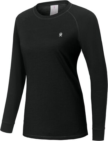 Little Donkey Andy Women's Lightweight Thermal Underwear Tops, Wool Base Layer Winter Long Sleeve Shirts, Quick Dry Wicking (Black S) in Saudi Arabia