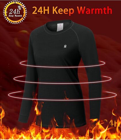 Little Donkey Andy Women's Lightweight Thermal Underwear Tops, Wool Base Layer Winter Long Sleeve Shirts, Quick Dry Wicking (Black S) in Saudi Arabia