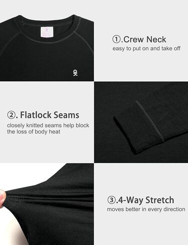 Little Donkey Andy Women's Lightweight Thermal Underwear Tops, Wool Base Layer Winter Long Sleeve Shirts, Quick Dry Wicking (Black S) in Saudi Arabia