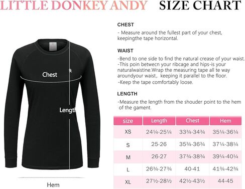 Little Donkey Andy Women's Lightweight Thermal Underwear Tops, Wool Base Layer Winter Long Sleeve Shirts, Quick Dry Wicking (Black S) in Saudi Arabia