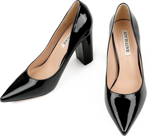 JOY IN LOVE Chunky Heels for Women High Block Heel Pointy Toe Dress Work Pumps in Saudi Arabia