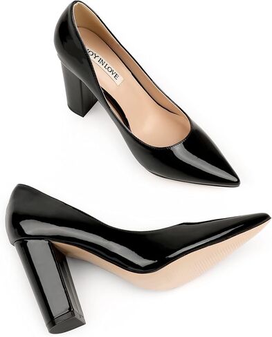JOY IN LOVE Chunky Heels for Women High Block Heel Pointy Toe Dress Work Pumps in Saudi Arabia