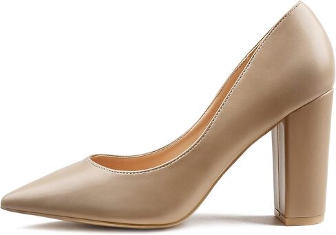 JOY IN LOVE Chunky Heels for Women High Block Heel Pointy Toe Dress Work Pumps in Kuwait