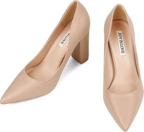 JOY IN LOVE Chunky Heels for Women High Block Heel Pointy Toe Dress Work Pumps in Kuwait