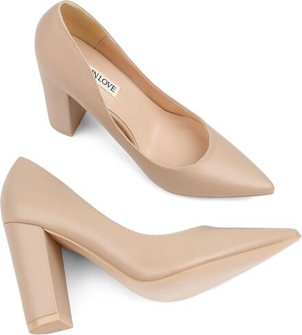 JOY IN LOVE Chunky Heels for Women High Block Heel Pointy Toe Dress Work Pumps in Kuwait