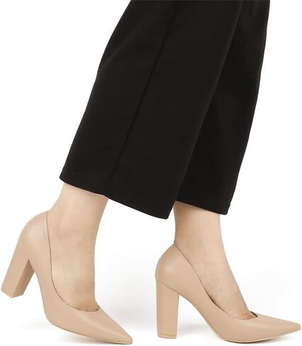JOY IN LOVE Chunky Heels for Women High Block Heel Pointy Toe Dress Work Pumps in Kuwait