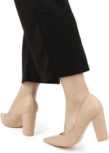 JOY IN LOVE Chunky Heels for Women High Block Heel Pointy Toe Dress Work Pumps in Kuwait
