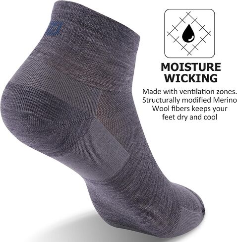 ZEAL WOOD 3 Pairs Mens Womens Merino Wool Ankle Athletic Socks Low Cut Running Golf Tennis Hiking Socks Quarter in Kuwait