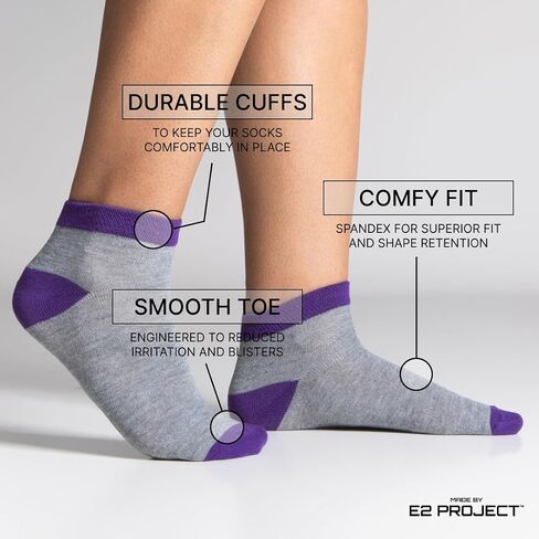 E2 Project Womens Multipack of Ultra Thin & Lightweight Ankle Socks, Assorted Colors, Pack of 12 or 24 Pairs in Bulk in Saudi Arabia
