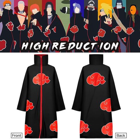 Kitimi Akatsuki Cloak Itachi Anime Cosplay زي للأطفال، عباءة سوداء للبالغين أزياء الهالوين مع قلادة عصابة الرأس in Kuwait