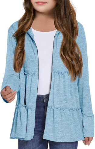 Meikulo بنات كشكش زمم هوديس سترة أطفال موضة مطوي طبقات قمصان سويت شيرت بقلنسوة معطف 5-14 سنة in Kuwait