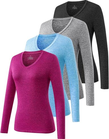 تي شيرت نسائي من Ullnoy بأكمام طويلة ورقبة على شكل V وأكمام طويلة للتمرين للنساء ورقبة على شكل V وماصة للرطوبة وأكمام طويلة in Kuwait