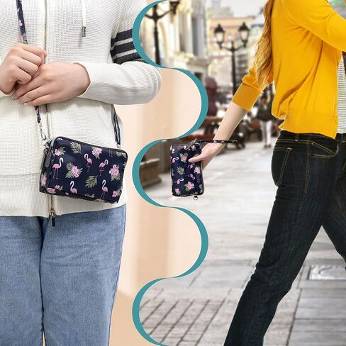 محافظ معصم ذات سعة كبيرة للنساء من CONISY، محفظة بمقبض كروس من النايلون المطبوع، محفظة للهاتف الخلوي بـ 3 سحاب للسيدات in Kuwait