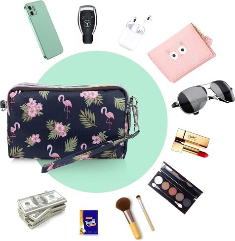 محافظ معصم ذات سعة كبيرة للنساء من CONISY، محفظة بمقبض كروس من النايلون المطبوع، محفظة للهاتف الخلوي بـ 3 سحاب للسيدات in Kuwait