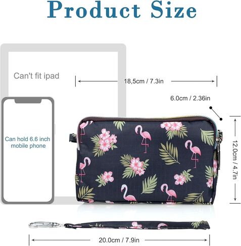 محافظ معصم ذات سعة كبيرة للنساء من CONISY، محفظة بمقبض كروس من النايلون المطبوع، محفظة للهاتف الخلوي بـ 3 سحاب للسيدات in Kuwait