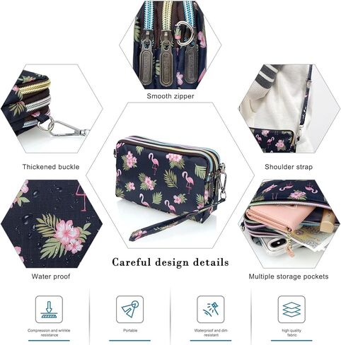 محافظ معصم ذات سعة كبيرة للنساء من CONISY، محفظة بمقبض كروس من النايلون المطبوع، محفظة للهاتف الخلوي بـ 3 سحاب للسيدات in Kuwait