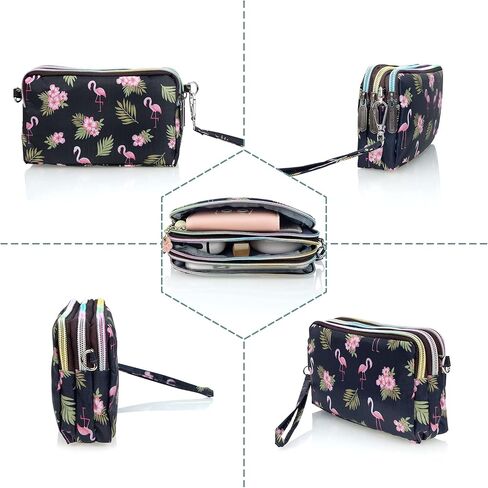 محافظ معصم ذات سعة كبيرة للنساء من CONISY، محفظة بمقبض كروس من النايلون المطبوع، محفظة للهاتف الخلوي بـ 3 سحاب للسيدات in Kuwait