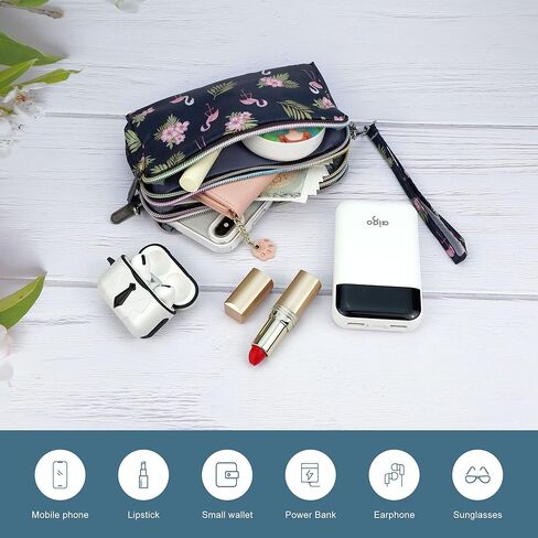 محافظ معصم ذات سعة كبيرة للنساء من CONISY، محفظة بمقبض كروس من النايلون المطبوع، محفظة للهاتف الخلوي بـ 3 سحاب للسيدات in Kuwait