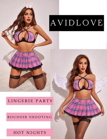Avidlove Lingerie Set for Women with Underwire Two Piece Lingerie Sets Sexy Outfit Lingerie Set with Lace Mini Pleated Skirt in Kuwait