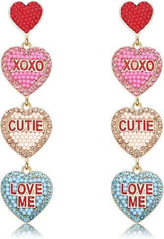 أقراط عيد الحب، أقراط على شكل قلب مطرز للنساء من حجر الراين اللامع XOXO LOVE أقراط هدايا عيد الحب لها in Kuwait