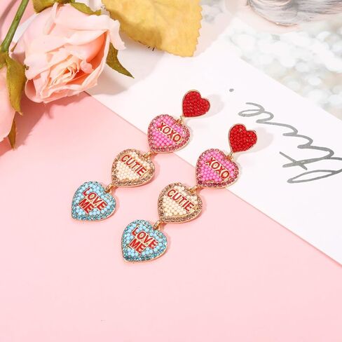 أقراط عيد الحب، أقراط على شكل قلب مطرز للنساء من حجر الراين اللامع XOXO LOVE أقراط هدايا عيد الحب لها in Kuwait