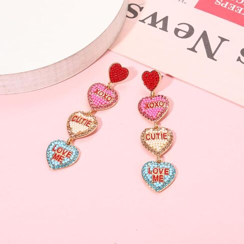 أقراط عيد الحب، أقراط على شكل قلب مطرز للنساء من حجر الراين اللامع XOXO LOVE أقراط هدايا عيد الحب لها in Kuwait