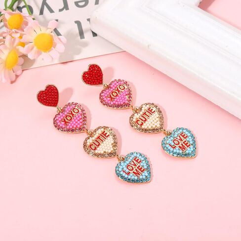 أقراط عيد الحب، أقراط على شكل قلب مطرز للنساء من حجر الراين اللامع XOXO LOVE أقراط هدايا عيد الحب لها in Kuwait