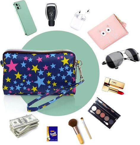 محافظ معصم ذات سعة كبيرة للنساء من CONISY، محفظة بمقبض كروس من النايلون المطبوع، محفظة للهاتف الخلوي بـ 3 سحاب للسيدات in Kuwait