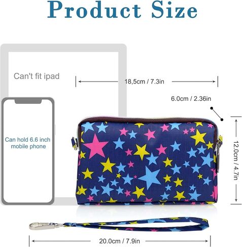 محافظ معصم ذات سعة كبيرة للنساء من CONISY، محفظة بمقبض كروس من النايلون المطبوع، محفظة للهاتف الخلوي بـ 3 سحاب للسيدات in Kuwait