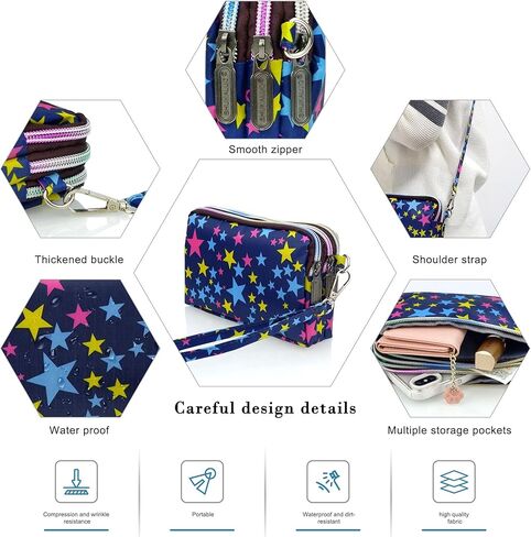 محافظ معصم ذات سعة كبيرة للنساء من CONISY، محفظة بمقبض كروس من النايلون المطبوع، محفظة للهاتف الخلوي بـ 3 سحاب للسيدات in Kuwait