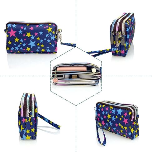 محافظ معصم ذات سعة كبيرة للنساء من CONISY، محفظة بمقبض كروس من النايلون المطبوع، محفظة للهاتف الخلوي بـ 3 سحاب للسيدات in Kuwait