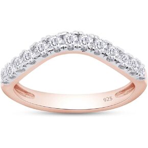 SAVEARTH DIAMONDS 0.33 قيراط GHI 2 مم مويسانيتي مختبر مكون من الماس نصف الخلود منحني خاتم زفاف من الفضة الإسترلينية للنساء بعرض 2.5 مم in Kuwait