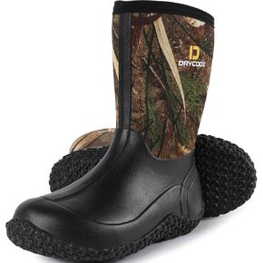 D DRYCODE Kids Rubber Rain Boots, Waterproof 5.5mm Insulated Neoprene, Anti-Slip Mud Rain Boot for Boys & Girls, Black, Size 1-13 in Kuwait