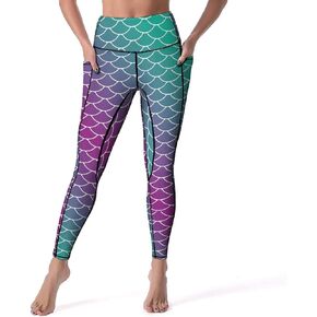 سروال يوجا نسائي عالي الخصر من Mermaid Scales مع جيوب، سروال رياضي ناعم قابل للتمدد للتمرين in Kuwait