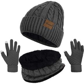 Womens Beanie Hat Scarf Touch Screen Gloves Set for Women Warm Knit Fleece Lined Skull Caps Neck Warmer Gifts