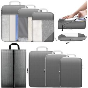 7 Set Compression Packing Cubes for Travel Suitcase Luggage Organizer Bags Set, Waterproof Grey 2 Style Packing Cube Kit Travel Essentials Accessories in Kuwait