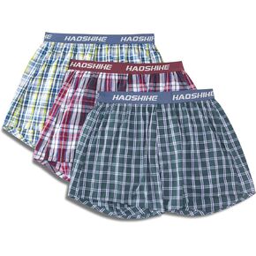 HAOSHIHE Men's woven boxer shorts 100% cotton with exposed waistband loose fit in Kuwait