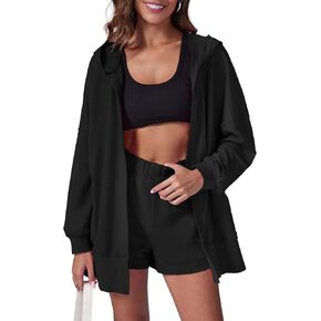Aurgelmir Women's 2 Piece Outfits Sweatsuits Oversized Long Sleeve Hoodies and Shorts Tracksuit Sets in Kuwait