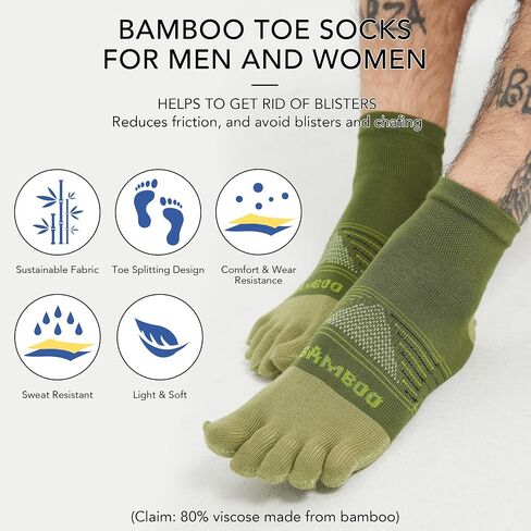 SPST Toe Socks for Men and Women, Bamboo Viscose Five Finger Ankle Socks, Athletic Running Socks 3 Pairs in Kuwait