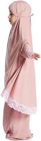 FYMNSI Muslim Clothes for Girl Kids Abaya Dress Full Cover Lace Hijab Dress Islamic Kaftan Khimar Skirt Set Prayer Dress 2PCS in Saudi Arabia