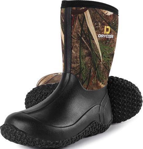 D DRYCODE Kids Rubber Rain Boots, Waterproof 5.5mm Insulated Neoprene, Anti-Slip Mud Rain Boot for Boys & Girls, Black, Size 1-13 in Kuwait