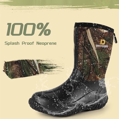 D DRYCODE Kids Rubber Rain Boots, Waterproof 5.5mm Insulated Neoprene, Anti-Slip Mud Rain Boot for Boys & Girls, Black, Size 1-13 in Kuwait